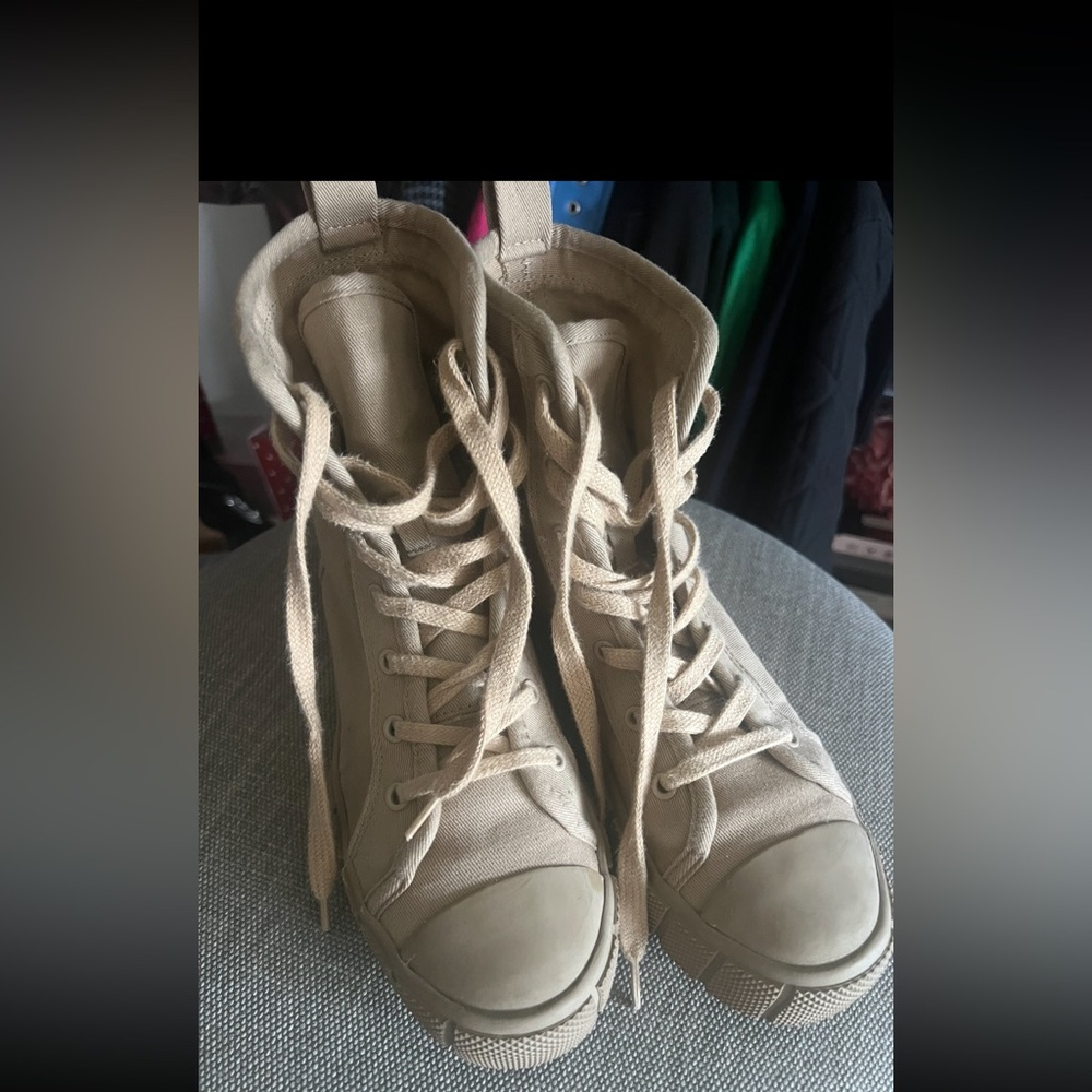 Zara High-Top Canvas Sneakers in Beige